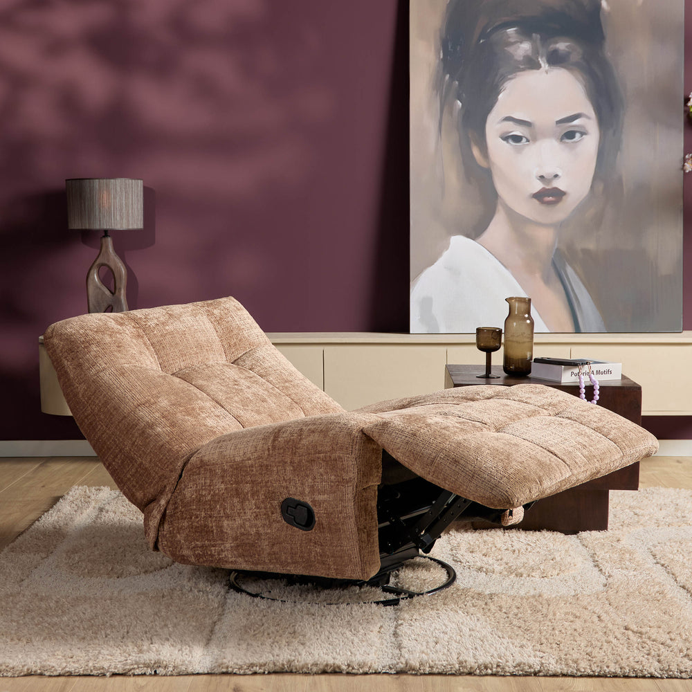 Relaxfauteuil Mila handmatig & draaibaar met unieke schommelstand - Cinnamon stof
