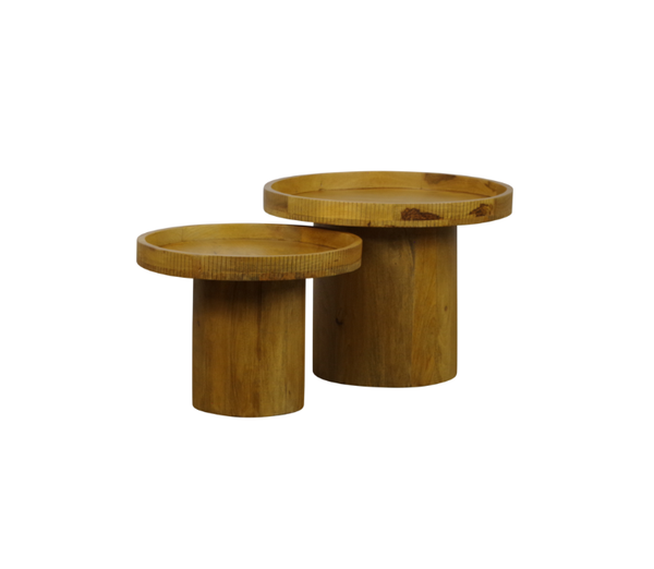Salontafels mangohout rond met opstaande rand Ø60 cm & Ø50 cm (Magazijn sale)
