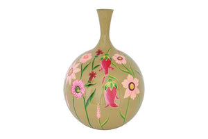 Ronde langnek bloemenvaas Camina groen/roze - 52 cm hoog