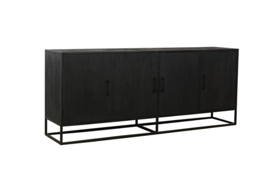 Dressoir mangohout zwart 220x45x85 cm 4 deuren (magazijn opruiming)