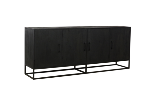 Dressoir mangohout zwart 220x45x85 cm 4 deuren (magazijn opruiming)