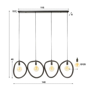 Hanglamp 4 lichts organic steel / Artic zwart