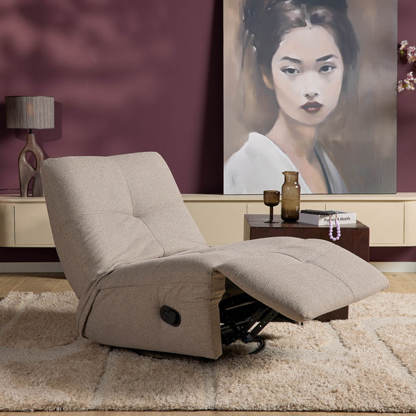 Relaxfauteuil Izzy handmatig & draaibaar met unieke schommelstand - Taupe stof