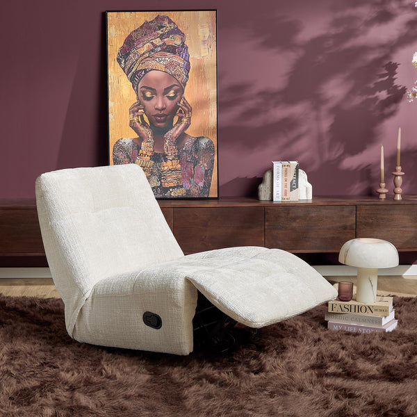 Relaxfauteuil Mila handmatig & draaibaar met unieke schommelstand - Witte stof (Off white)