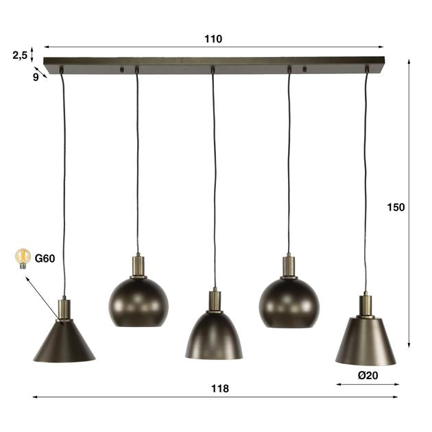 Hanglamp Metallo 5-lichts / Sienna bruin