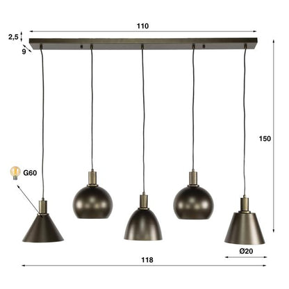 Hanglamp Metallo 5-lichts / Sienna bruin (Magazijn sale)