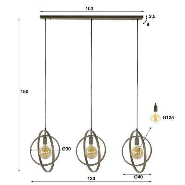 Hanglamp Turn Around 3-lichts / Beige