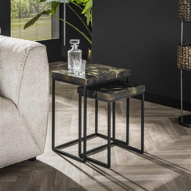 Bijzettafelset 2/ rechthoekig black and gold (Magazijn sale)