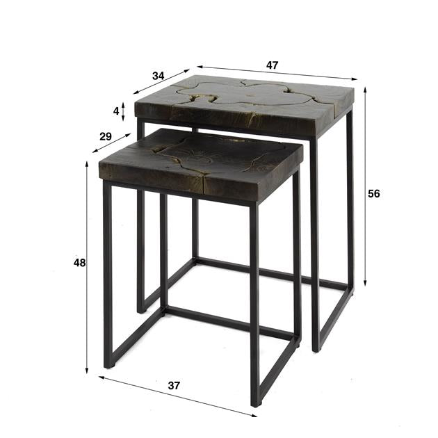Bijzettafelset 2/ rechthoekig black and gold (Magazijn sale)