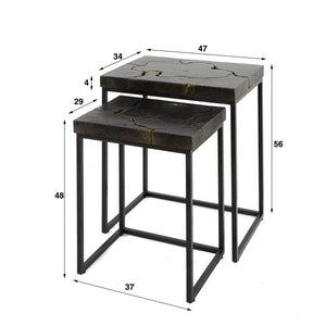 Bijzettafelset 2/ rechthoekig black and gold (Magazijn sale)