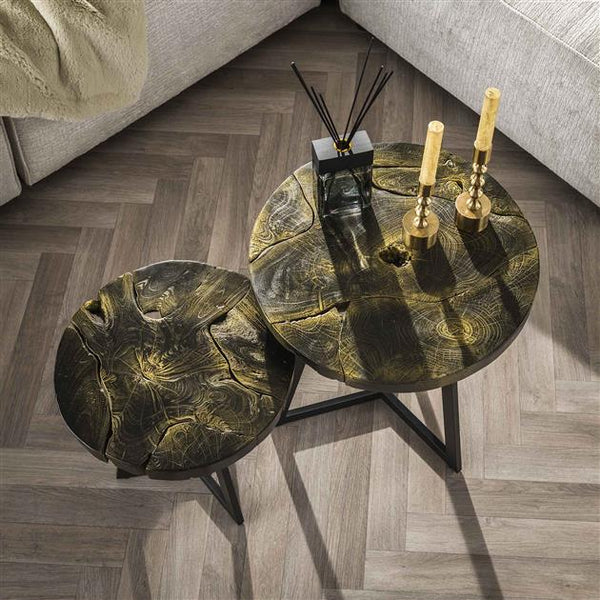 Salontafel set 2/ rond black and gold / Teak black&gold (Magazijn sale)