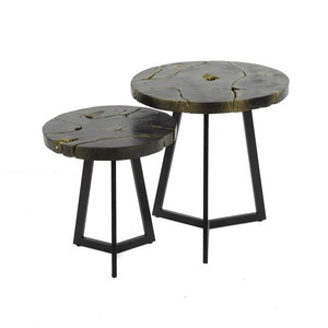 Salontafel set 2/ rond black and gold / Teak black&gold (Magazijn sale)