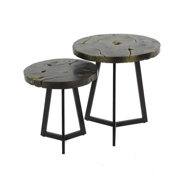 Salontafel set 2/ rond black and gold / Teak black&gold (Magazijn sale)