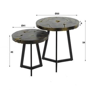 Salontafel set 2/ rond black and gold / Teak black&gold (Magazijn sale)