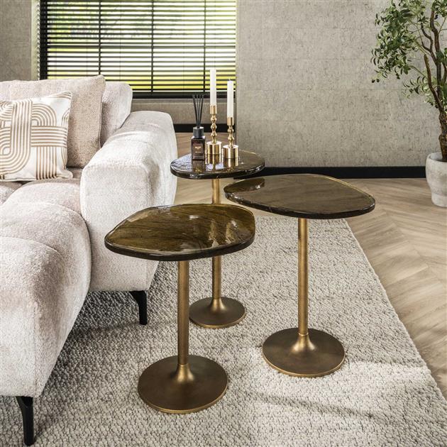 Bijzettafel Eclips maat L 60 cm hoog / Goud antiek finish