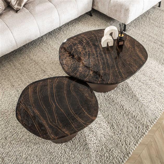 Salontafel set van 2 Eclips / Koper antiek finish