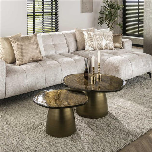 Salontafel set van 2 Eclips / Goud antiek finish