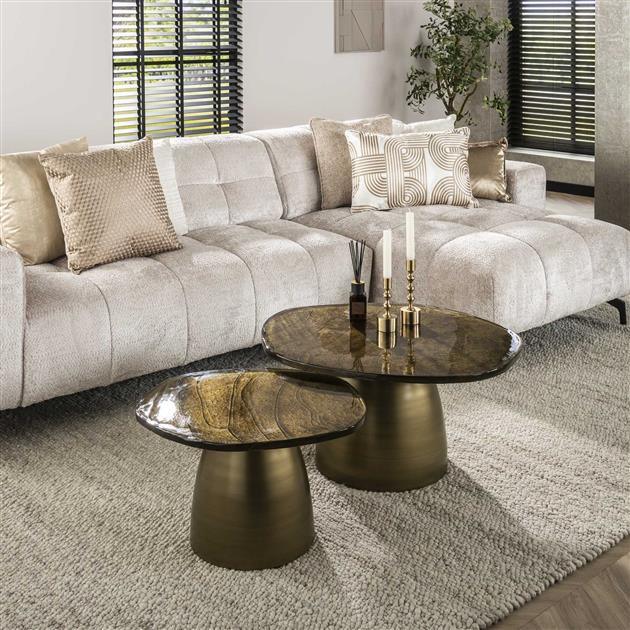 Salontafel set van 2 Eclips / Goud antiek finish