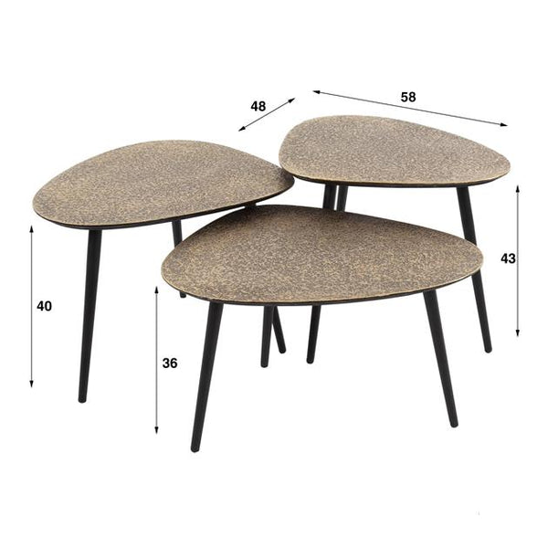 Salontafel set/3 driehoekig metallic / Brons antiek