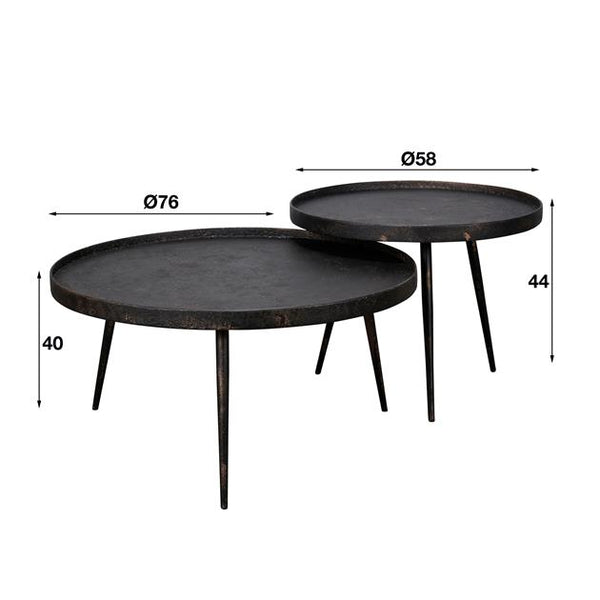 Salontafel set van 2 stuks rond metallic / Grijs