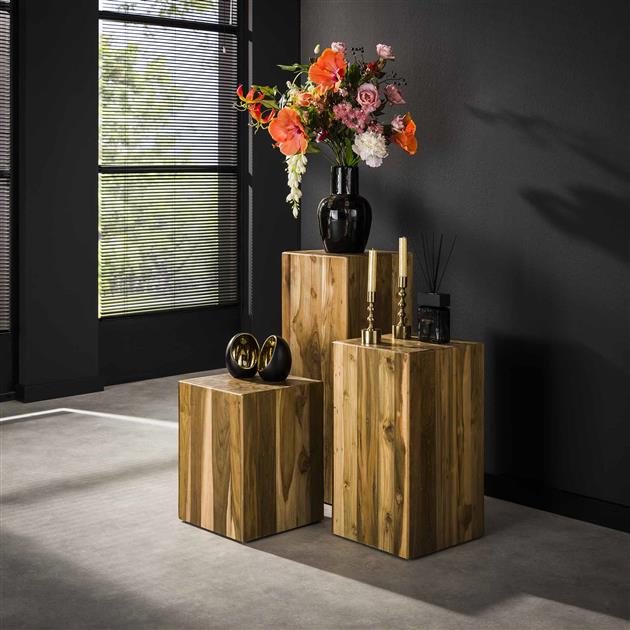 Bloemenzuil bole 85 cm / Massief gerecycled teakhout (Magazijn sale)