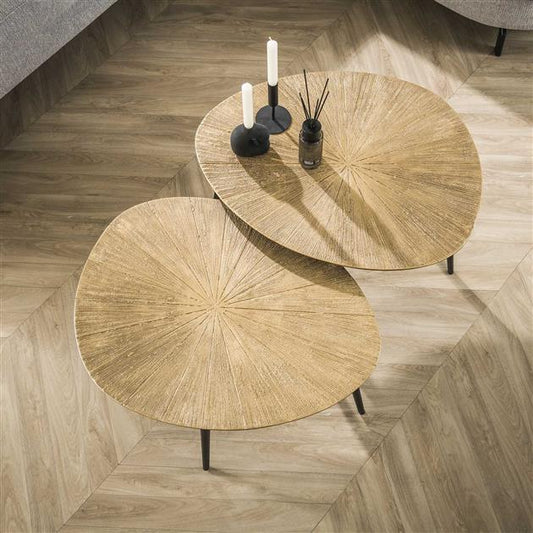 Salontafel set van 2 organisch ray metal / Brons ray metal