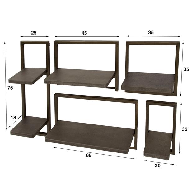 Wandschap set van 5 stuks Ferro / Brons antiek (Magazijn sale)