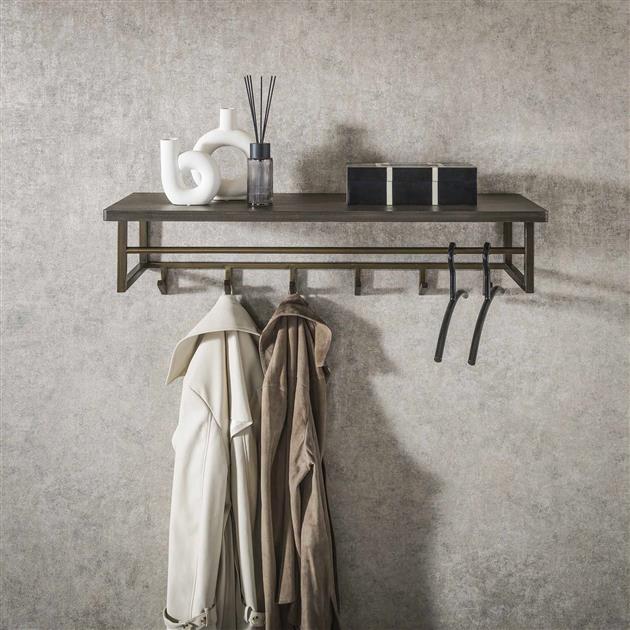 Kapstok Ferro 6 haken hoedenplank / Brons antiek