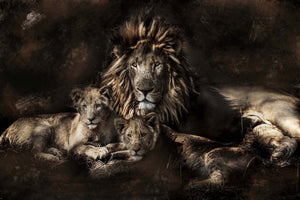 Glasschilderij leeuwen familie 120x80 cm