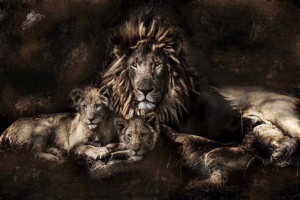 Glasschilderij leeuwen familie 120x80 cm