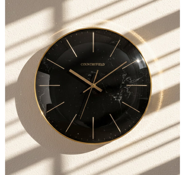 Wandklok Bellamy rond zwart marmer Countryfield Ø35 cm (NIEUW)