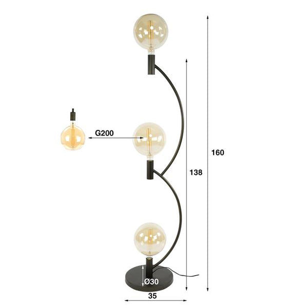 Vloerlamp Arcus 3-lichts / Sienna bruin