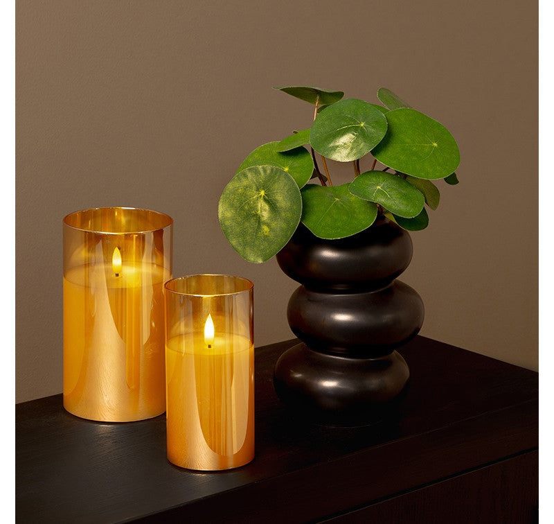 LED kaars in glas goud - 15 cm hoog (Countryfield)