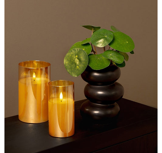 LED kaars in glas goud - 15 cm hoog (Countryfield)