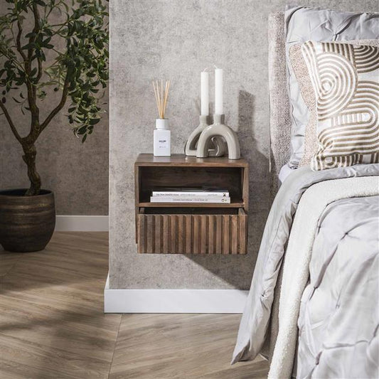 Nachtkastje 1 lade  open vak Carve / Massief acacia drift brown