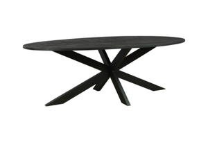 Eettafel ovaal mangohout zwart 210x100  cm dun blad (magazijn opruiming)