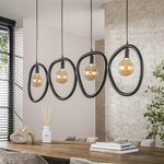 Hanglamp 4 lichts organic steel / Artic zwart