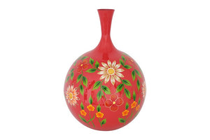 Ronde langnek bloemenvaas Camina rood/wit - 52 cm hoog
