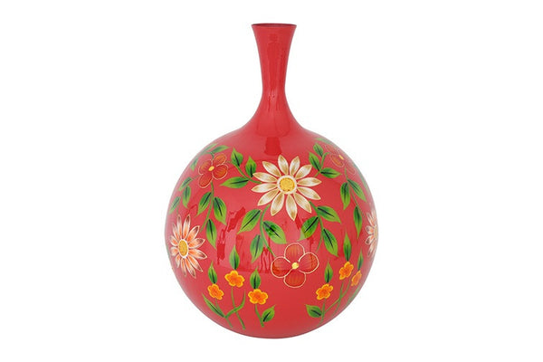 Ronde langnek bloemenvaas Camina rood/wit - 52 cm hoog