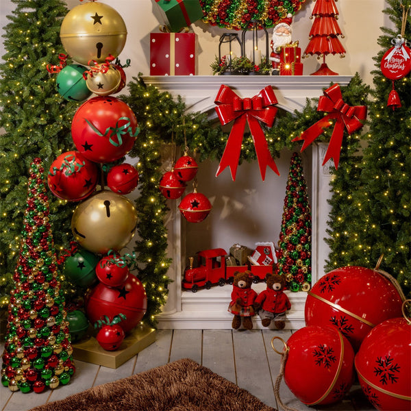 Kerst hangers/ballen Asley rond rood XXL. Set van 3 stuks. Ø50, Ø62 & Ø72 cm