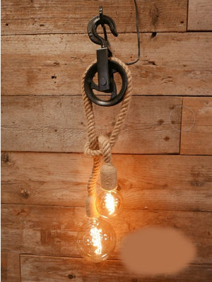 Katrollamp dubbele fitting naturel touw (magazijn opruiming)