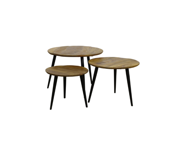 Salontafel set mangohout rond 3 delig Ø60,50,40 cm (Magazijn sale)