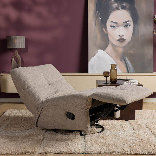 Relaxfauteuil Izzy handmatig & draaibaar met unieke schommelstand - Taupe stof
