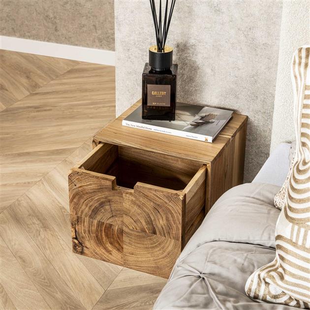 Nachtkastje 1L block zwevend / Massief acacia naturel van Idéco Design, foto 3