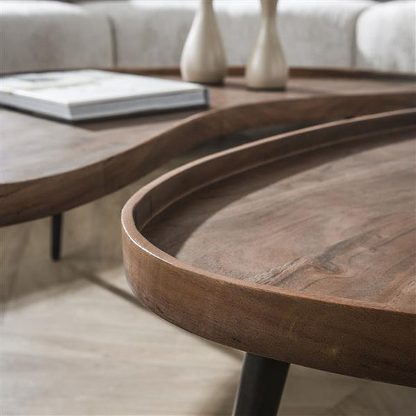 Salontafel set van 2 Carve organic / Massief acacia drift brown