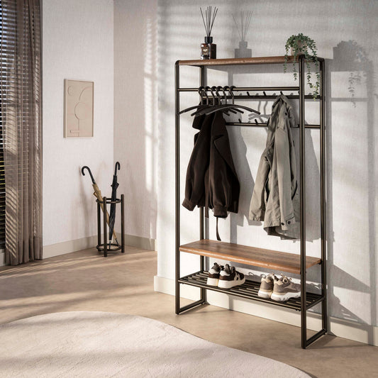 Garderobemeubel Luno XL roede + schoenen plank Drift brown Powdercoated