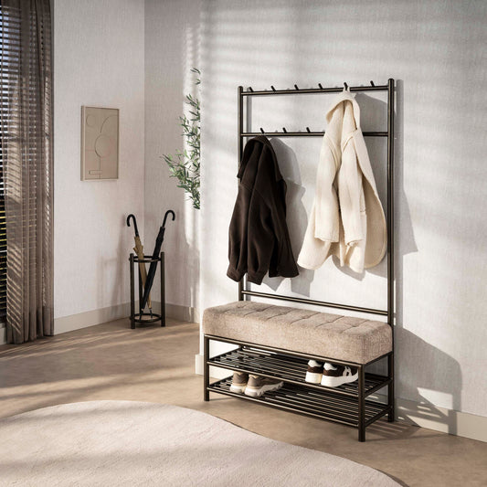 Garderobebank/kapstok Luno + schoenenrek Drift brown