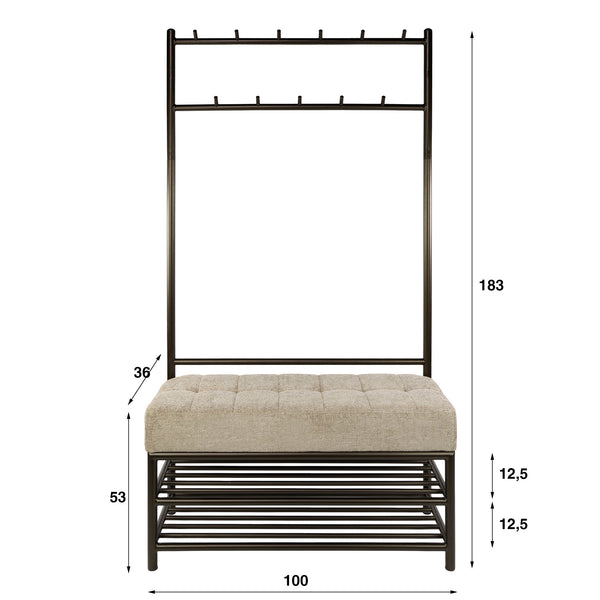 Garderobebank/kapstok Luno + schoenenrek Drift brown