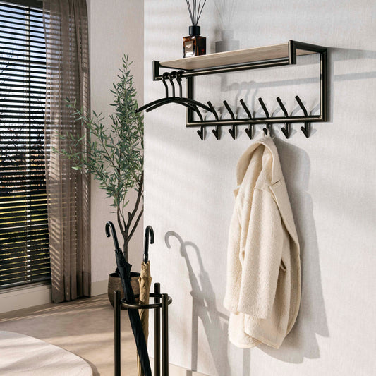 Kapstok Terra roede en hoedenplank 2x7 haken / Melamine travertine