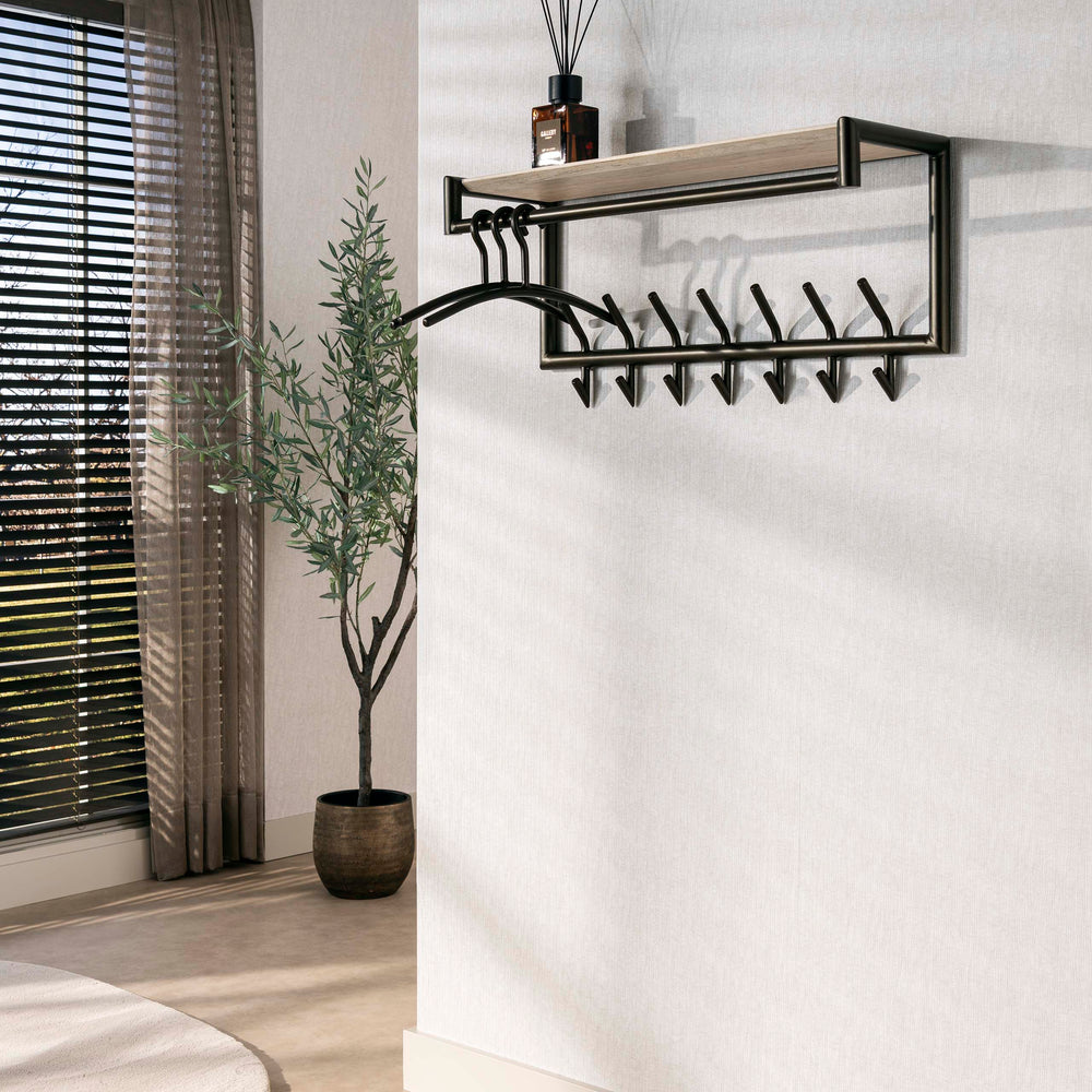 Kapstok Terra roede en hoedenplank 2x7 haken / Melamine travertine